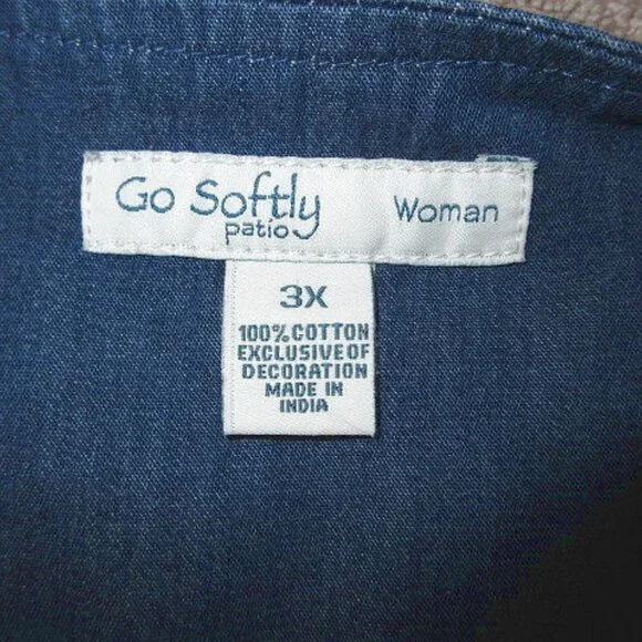 Go Softly Denim Dress Size 3X Pockets Embroidered Tradwife Cottage House Casual - Picture 5 of 10